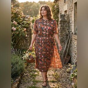 Vintage 80s 90s Lady Carol Floral Midi Dress Size 14 Cottagecore Prairie
